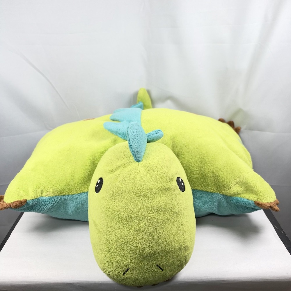 Pillow Pets Green Dinosaur Plush Pillow Pet Blue Wings 18" Stuffed Animal / Dino